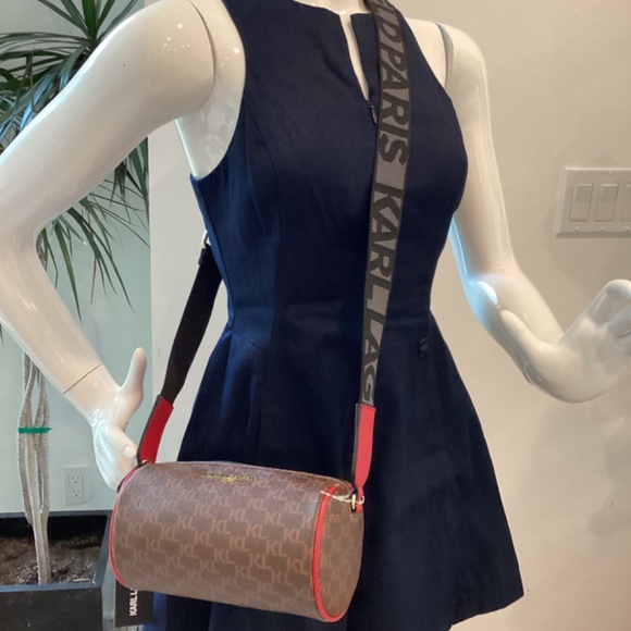 NWT KARL LAGERFELD CROSSBODY BROWN LOGO BAG W RED HEART COIN PURSE - Picture 4 of 13